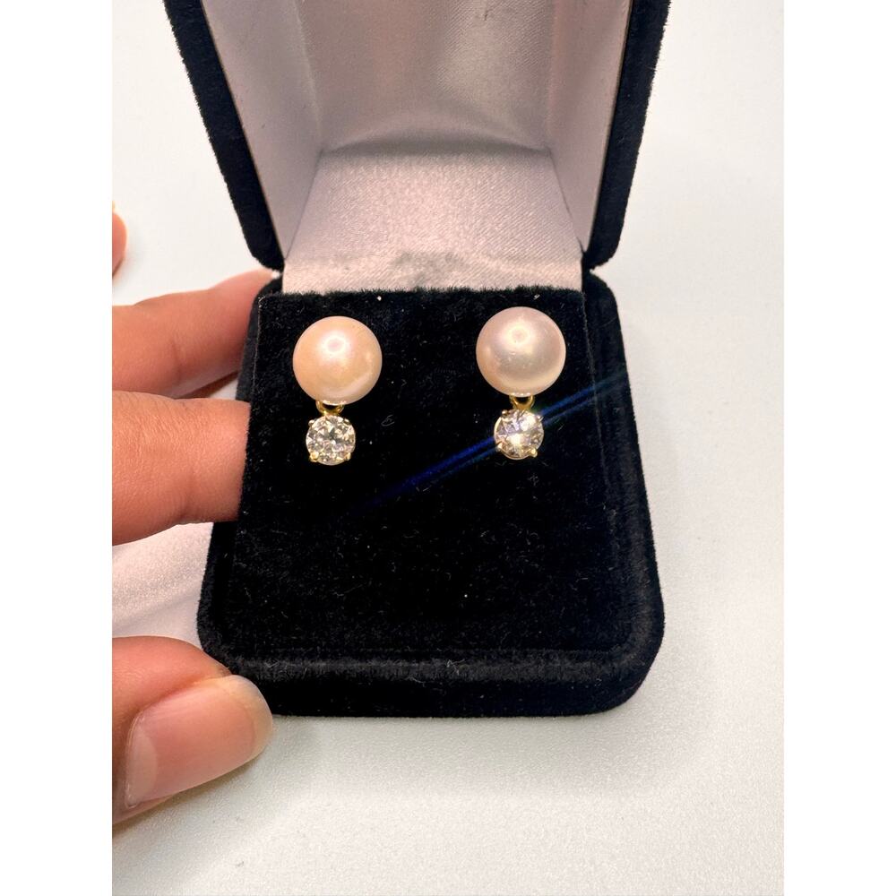 14k, 2.8g, Diamond, Pearl Earrings, .88ADW